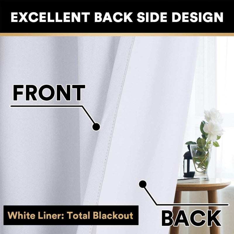 PrinceDeco 100% Blackout Linen Curtains 84 inch Long Rod Pocket Blackout Linen Curtains Panels with White Liner Energy Saving Curtains for Bedroom, Set of 2(52 x 84 Inch, Pearl White) - Image 5